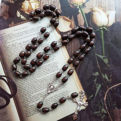 Wood Beads Prayer Cross Necklace Wooden Jesus Cross Pendant Catholic Religious Necklace For Women Men Prayer