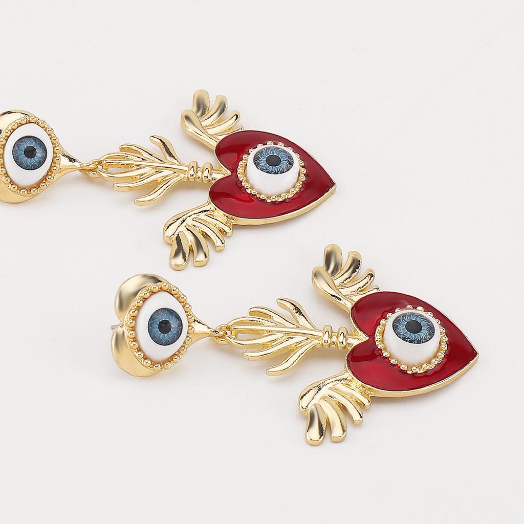 Women European American Fashion Eye Senior Sense Earrings Unique Personality Love Oil Drip Stud Earrings