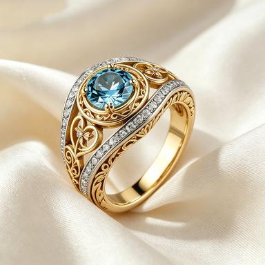 Vintage Inlaid White Blue CZ Women's Ring Gorgeous Two Color Hand Carving Daily Wear Party Jewelry Anniversary Gift