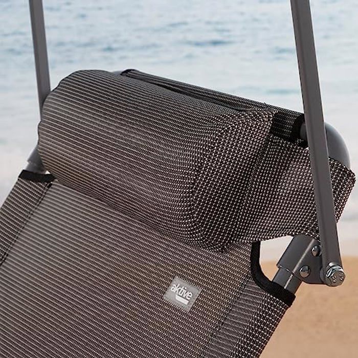 Chaise Longue Pliable AKTIVE - Blanc - Avec Parasol Inclinable - Coussin Rembourré - Dossier Multi-Positions