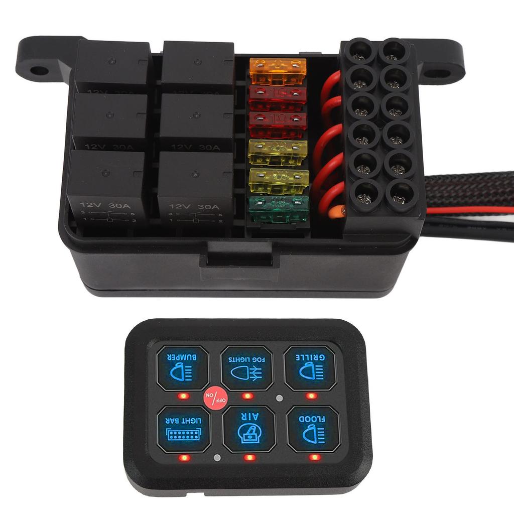 6 Gang 12V Switch Panel Dimmable Aluminum Shell 720W 60A LED Light Bar Circuit Control Box for Car Truck Boat UTV ATV