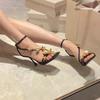 Fashion Black Gold Orchid Open-Toed Sandals Summer Sexy Fashion Womens High Heels Banquet Dress Exclusive Womens Shoes Tacones Altos