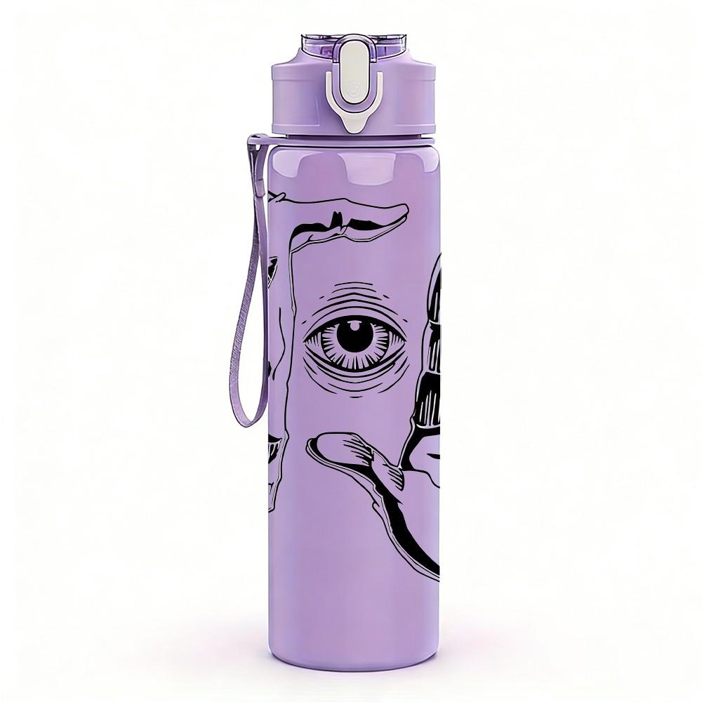 1PC Artistic Eye Graffiti Street Art Print 750ml Color Plastic Sports Water Bottle Leakproof Flip Straw Lid Suitable for Sports Office Home Use