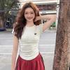 Love embroidery short sleeved t-shirt for women's summer new design, slim fit and slimming, front shoulder t-shirt top JS