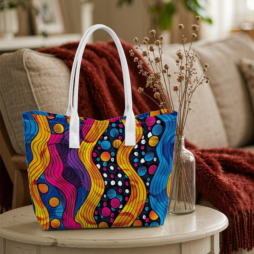 Bohemian Wave Printed Tote Bag Fashion Casual Shoulder Bag for Daily Use