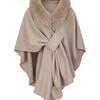 Womens Oversized Knit Cardigan Shawl Cape With Faux Fur Trim Elegant Lady Style Winter