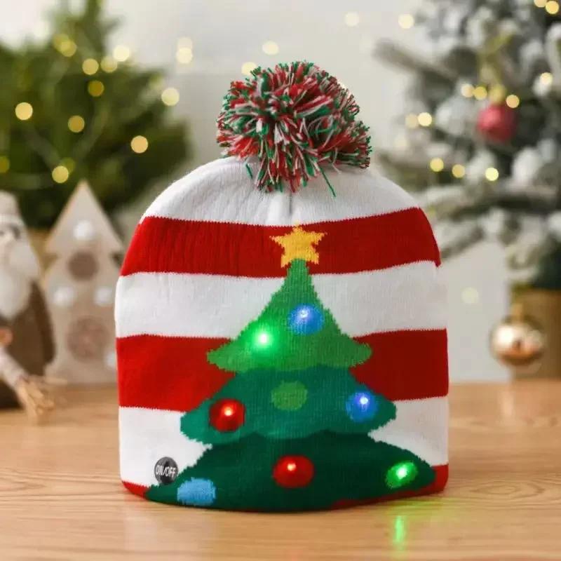 Creative Flashing Led Light Christmas Hat Snowman Winter Warm Color Knitted Cap Christmas Gift For New Year Xmas Party Decor