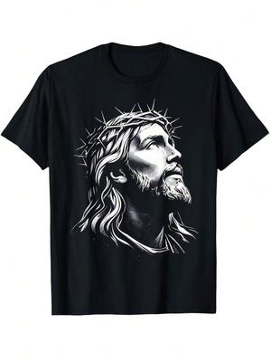 T-Shirt Made Of Featuring The Face Of Christ Adorned With A Crown Of Thorns, Inspired By The Bible