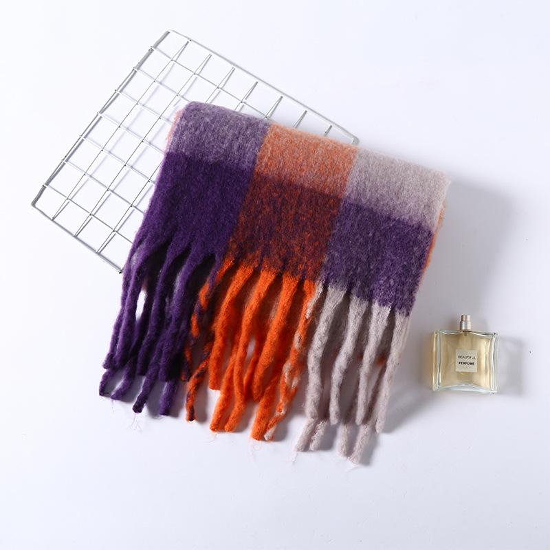 Autumn and winter new style warm pull hair color grid scarf fashionable versatile outer