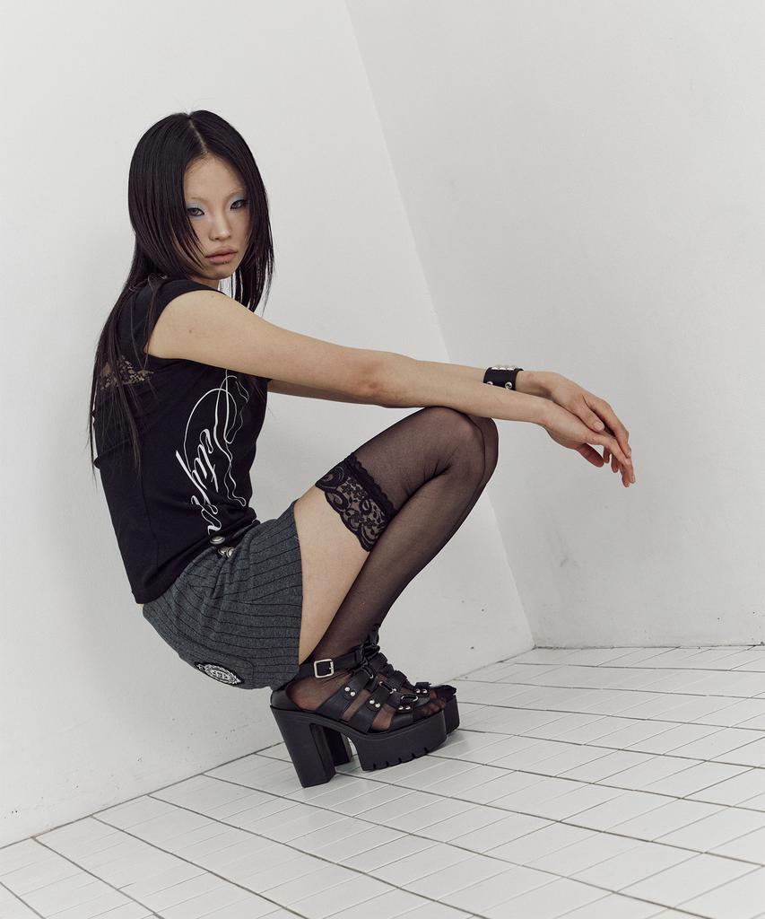 Setup Exe Stripe Napoleon Skirt Pants / Charcoal