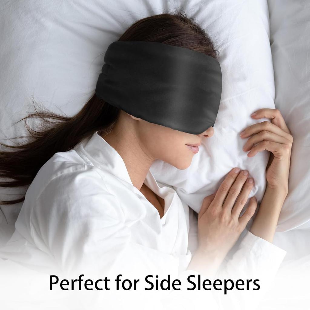 Sleep Mask Silk Eye Mask for Women Men, Soft Sleeping Mask Fully Light Blocking Night Blindfold, Eye Shade Cover with Adjustable Band Wide Velcro,