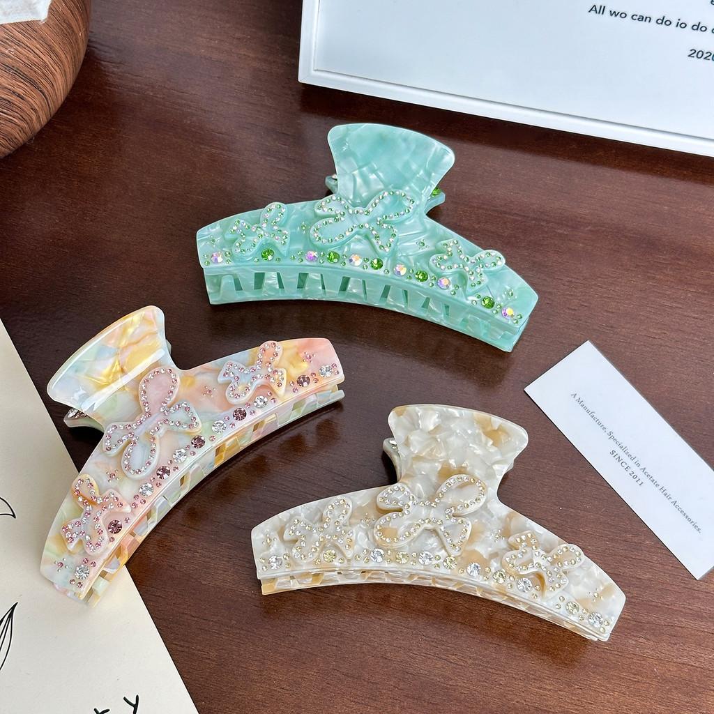 Stylish Korean Version Large Rhinestone Decorated Bowknot Hair Claw Clip For Women