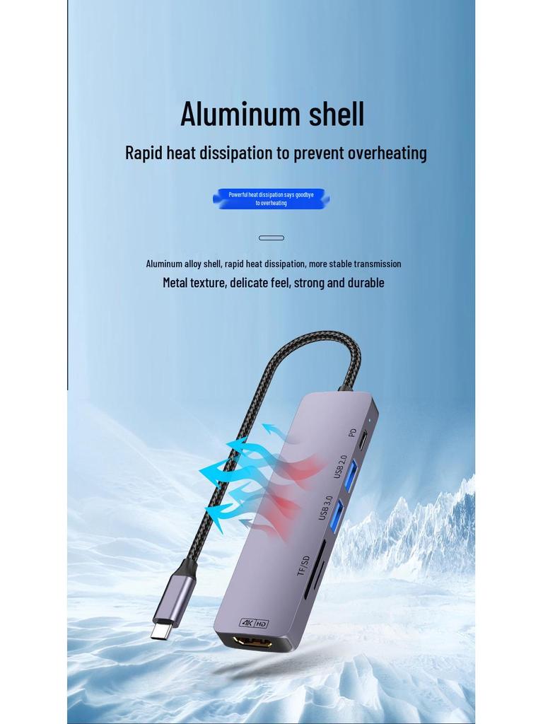 USB-C Laptop-Hub: 100W Ladefunktion, USB 3.0, 4K Screen Casting, SD/TF Erweiterungsdock