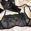 Sexy Lace Flower Embroidery Lingerie Set for Women French Ultra-thin Mesh Transparent Bra Detachable Decoration Chain Underwear