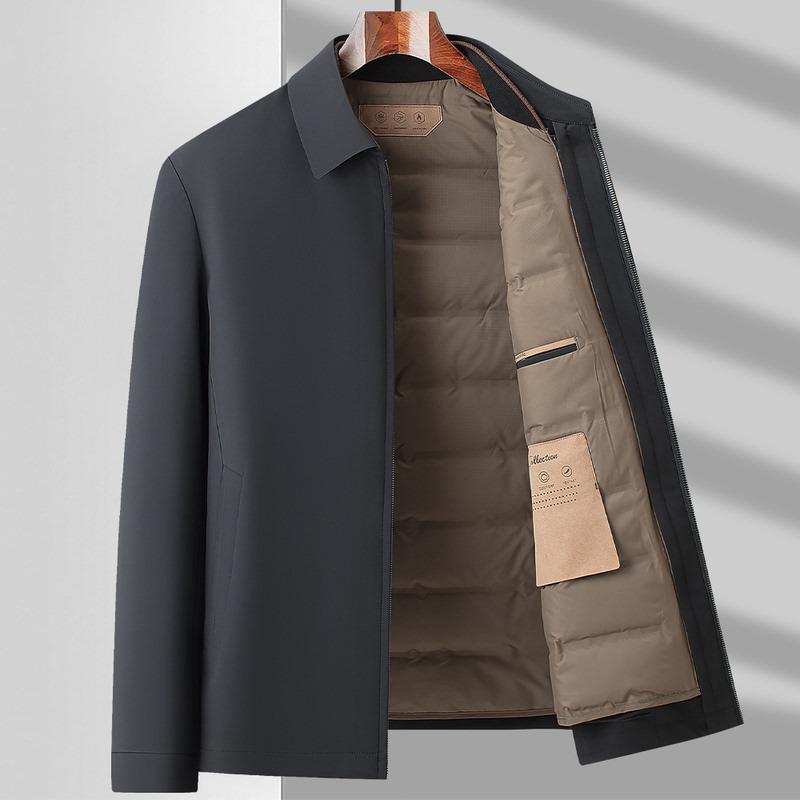 

Новая зимняя куртка на гусином пуху для мужчин среднего и пожилого возраста со съемной подкладкой, утолщенная теплая зимняя куртка с отворотами M