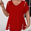 Women's Plus Size T-shirt Summer Sexy V-neck Short Sleeve Loose Casual Women's T-shirts Elegant Fashion Solid Color Office Lady Hollow Tee Tops New