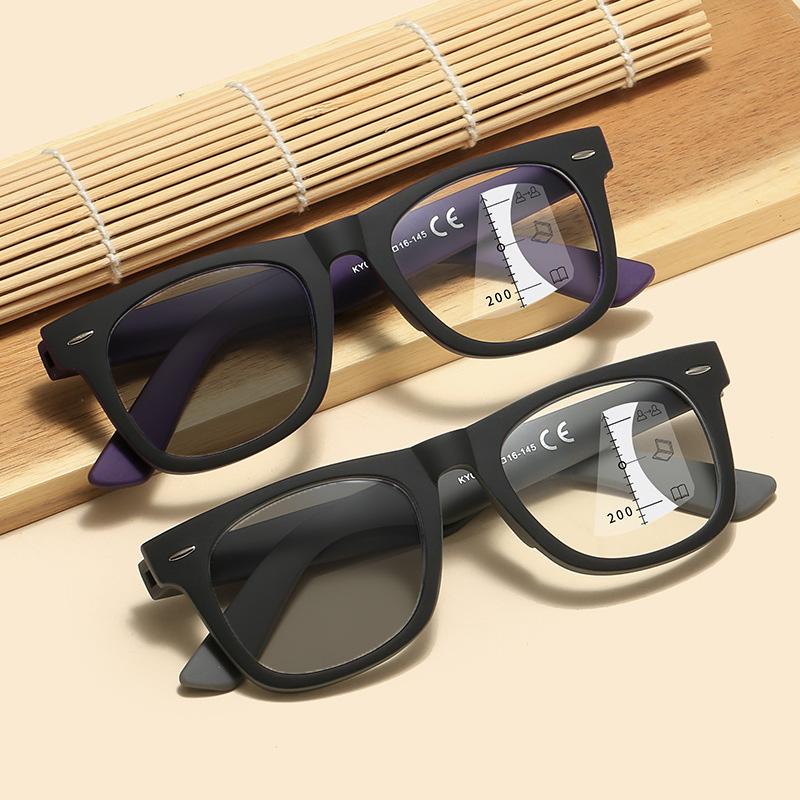 Modische quadratische Rahmen Mehrstärken Photochrome Blaulichtblockierende Presbyopie Brille Unisex Retro Übergroße Lesebrille