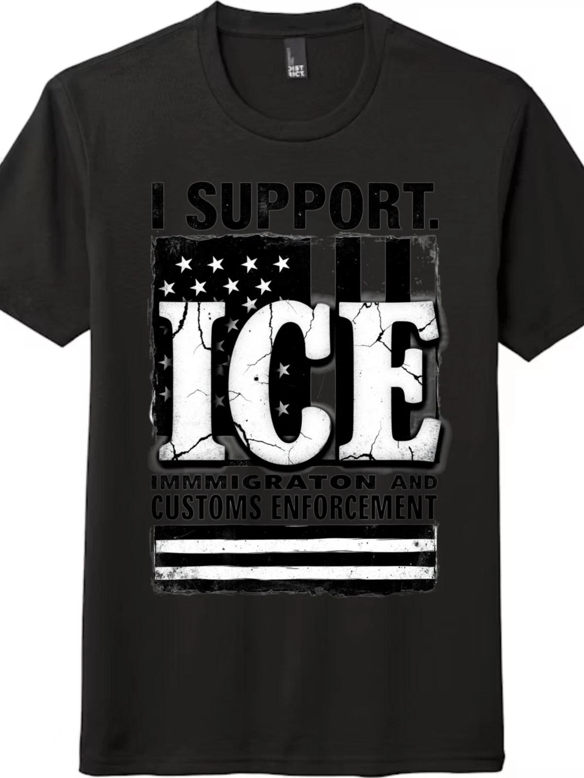 

Patriotic ICE Support Graphic Unisex Cracked Vintage Casual Daily Wear T-Shirt 4XL