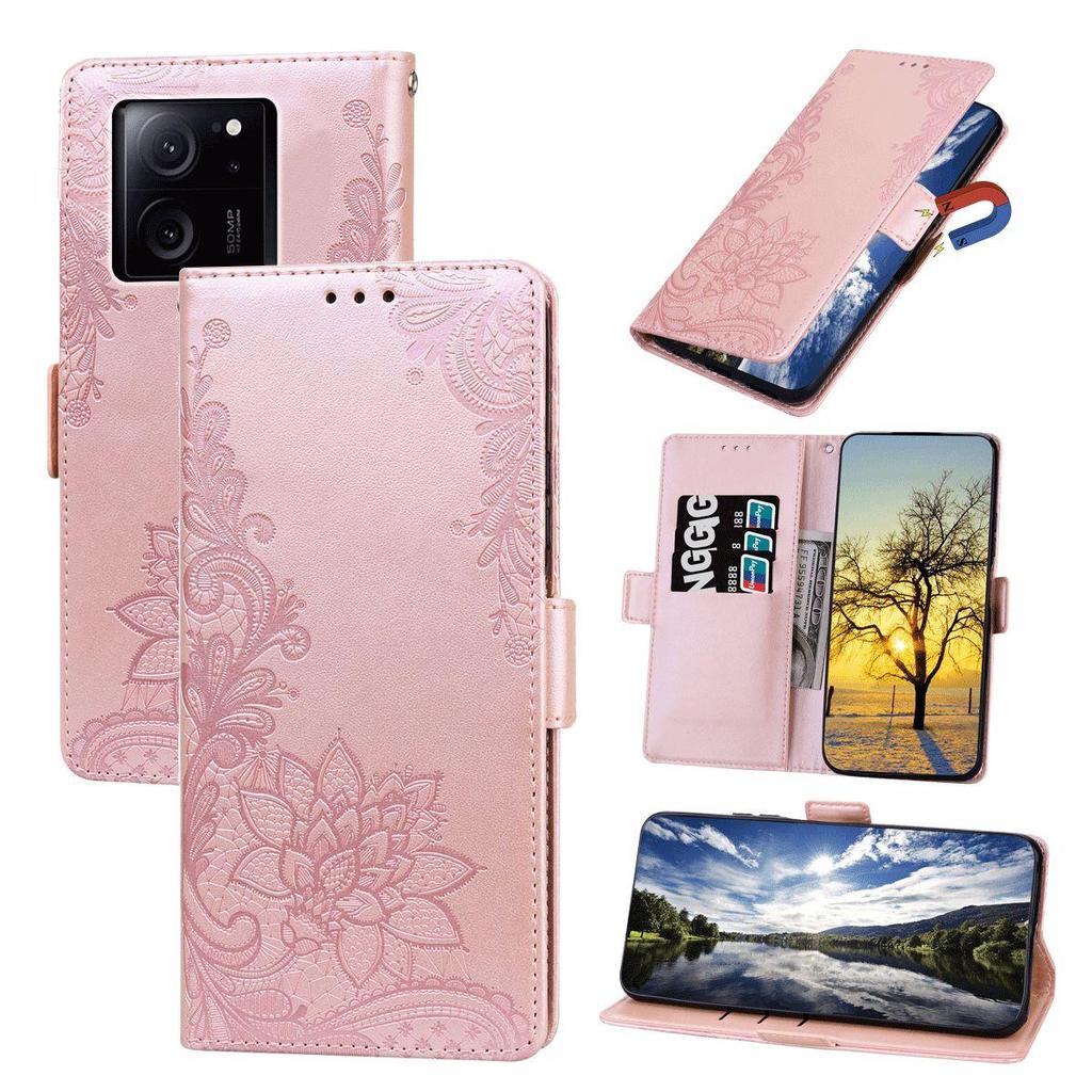 Lace Floral Print PU Leather Flip Wallet Phone Case for Xiaomi 13T Pro,13T Cover