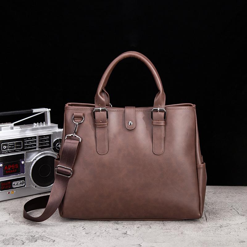 Retro Men's Portable Briefcase Casual Messenger Bag Crazy Horse Leather Men's Bag Horizontal Shoulder Bag