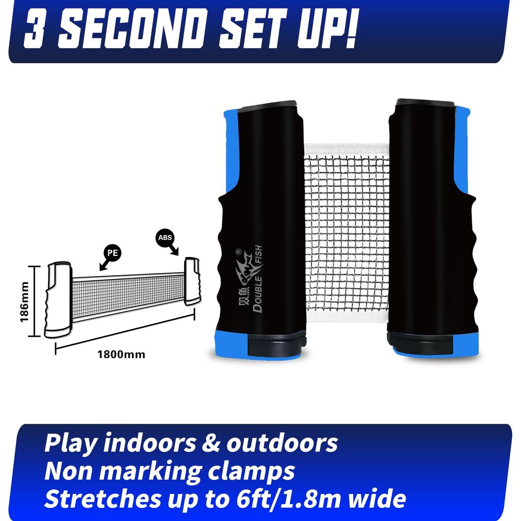 Double Fish Ping Pong Paddle Set of 6 Ping Pong Balls ITTF Approval Professional WTT with Retractable Ping Pong Carrying Storage Table Tennis Sets for