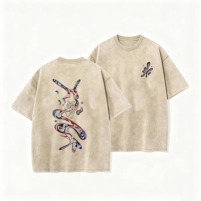 2026 Vintage Washed Beige Abstract Heart Totem Graphic T Shirt Retro Art Line Printed Oversized Casual Short Sleeve Tee