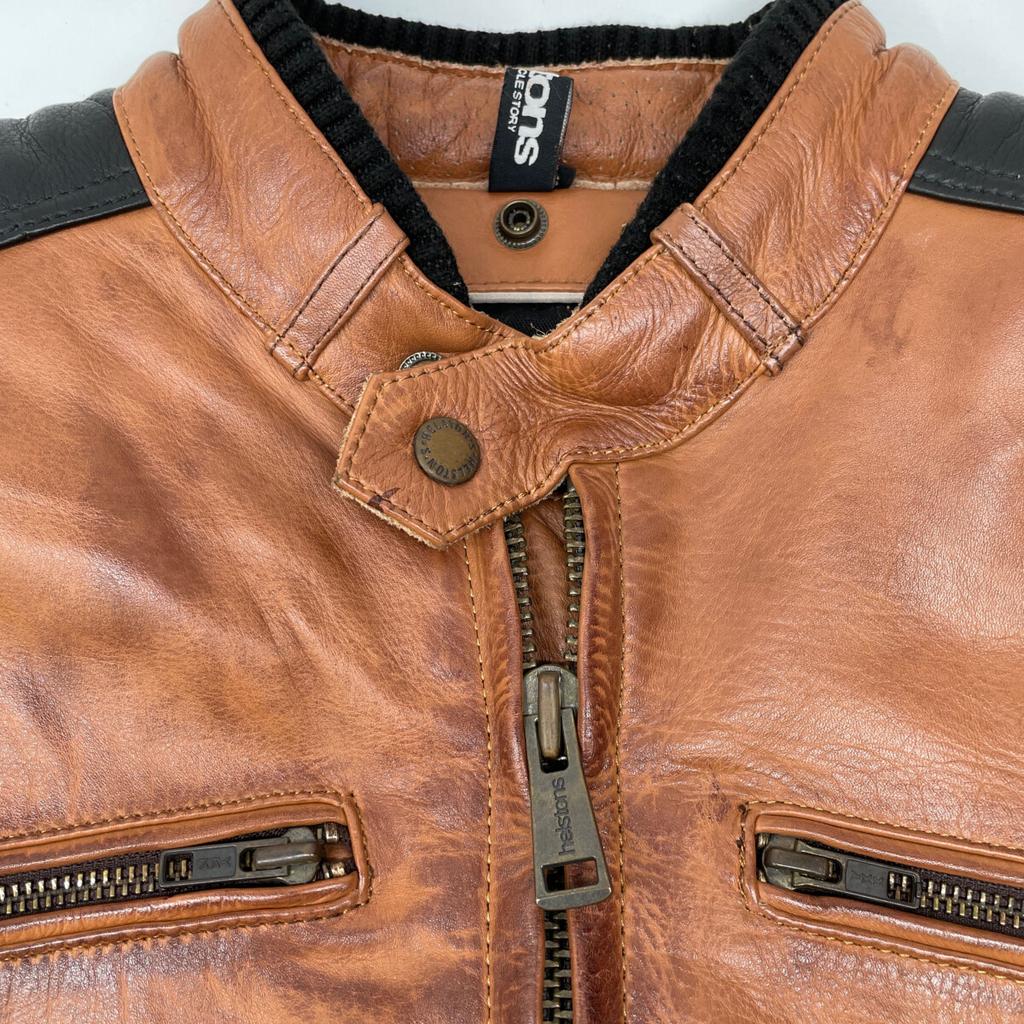helstons Noir x Camel CRUISER CUIR RAG Leather Jacket Jacket S Brown / BlackUsed