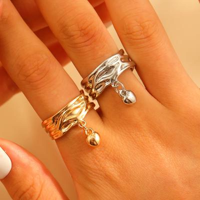 Irregular Geometric Texture Wrinkle Love Heart Rings for Men Women Fashion Gold Color Silver Open Rings Couple Jewelry Gifts