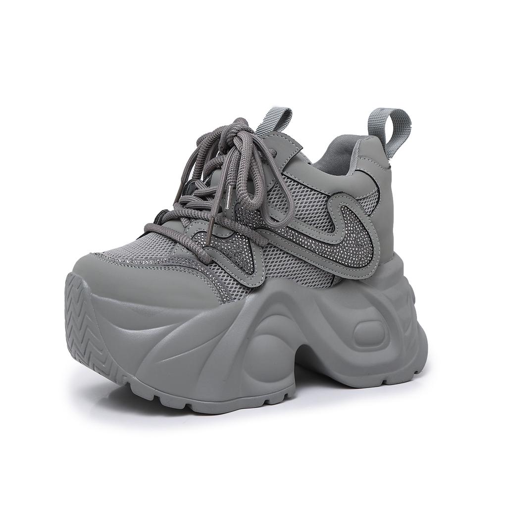 Fashion Platform Bling Sequine Sneaker Boots 10cm Height Increasing Lace Up Autumn Winter Women Shoes Thick Botton Sole Boots