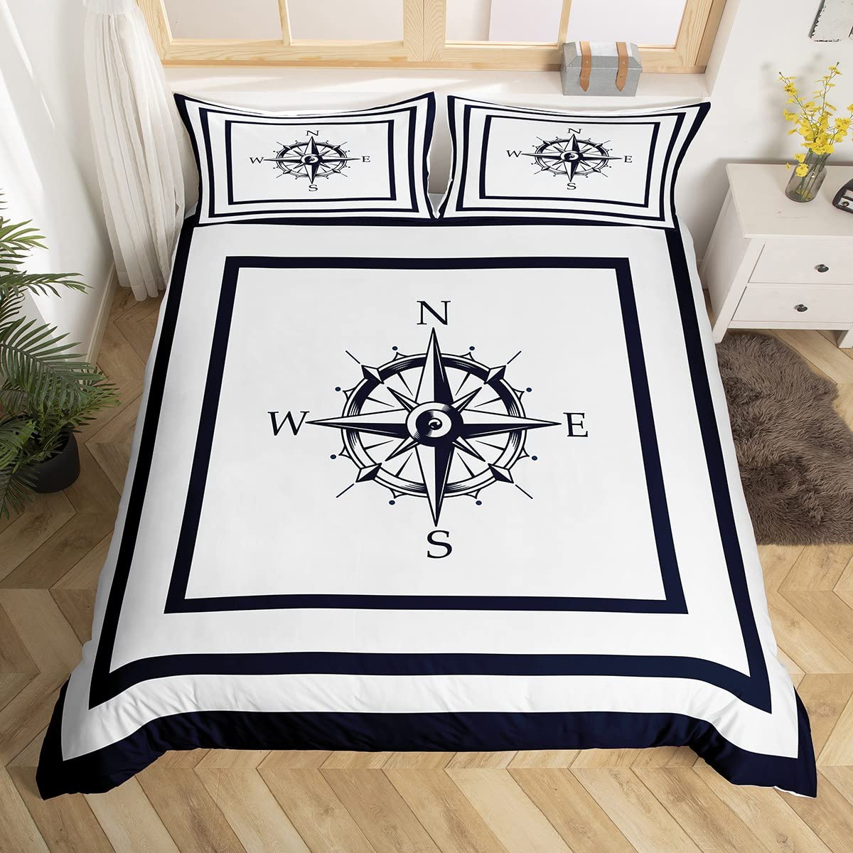 

Compass Duvet Covers For Teens Queen Twin Size Lightweight Down Quilt Covers Room Decor 2 Pillowcases 1 Duvet Cover No Comforter 150*200cm 3pcs