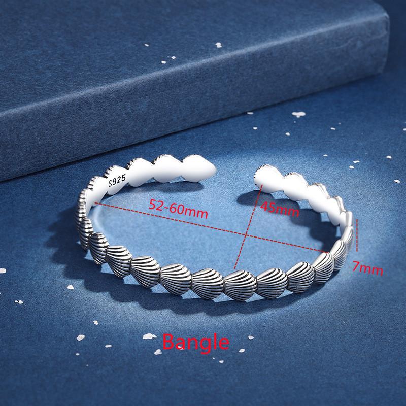 Buyee 925 Sterling Silver Couples Jewelry Sets Shell Shape Simple Open Bangle Ring for Woman Man Fashion Fine Jewelry Circle