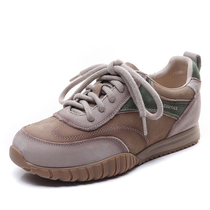 Johnature Genuine Leather Sneakers Versatile Soft Soled Lace-up Women's Casual Sports Shoes