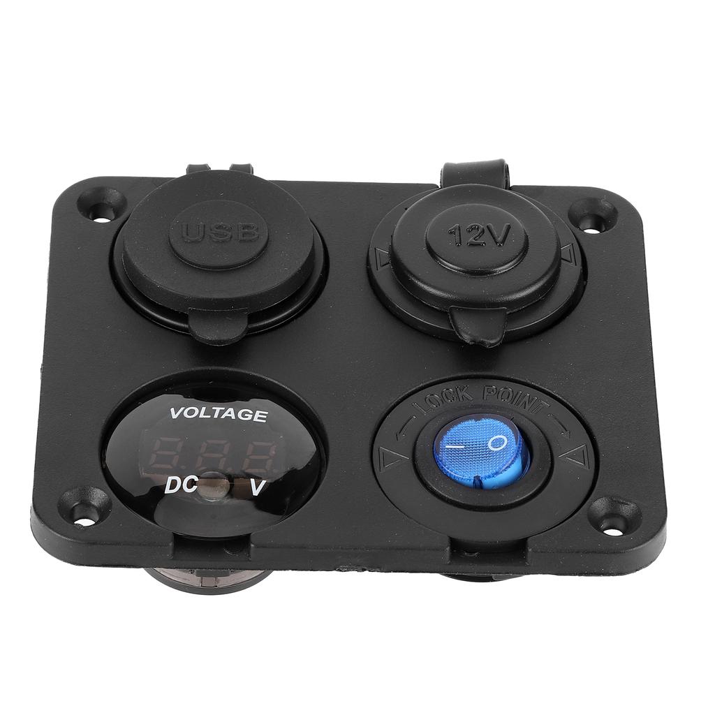 12V24V 4 Hole Switch Panel Waterproof QC3.0 Dual USB Socket Voltmeter Power Outlet for Boat Car RV