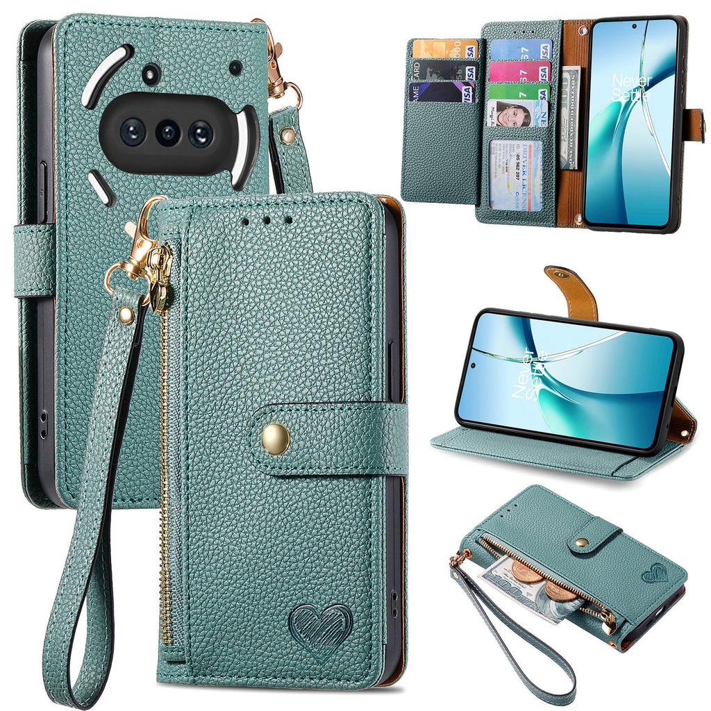 For Nothing Phone (3a) Case RFID Blocking Zipper Pocket Leather Wallet Phone Cover with Strap