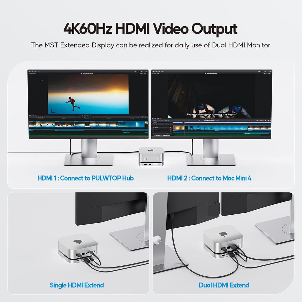 Hub USB C 9 în 1 PULWTOP pentru Mac Mini M4 Pro 2024 Accesorii pentru Expansiunea Capacității cu SSD PCIe 1 x HDMI 4K 3 x 1 x Audio 1 x la 1 x Slot pentru Card nu M4/