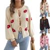 Women's Pullover Sweater with Lip Print Pattern, Self-Tie Neck and Sleeves for Casual
