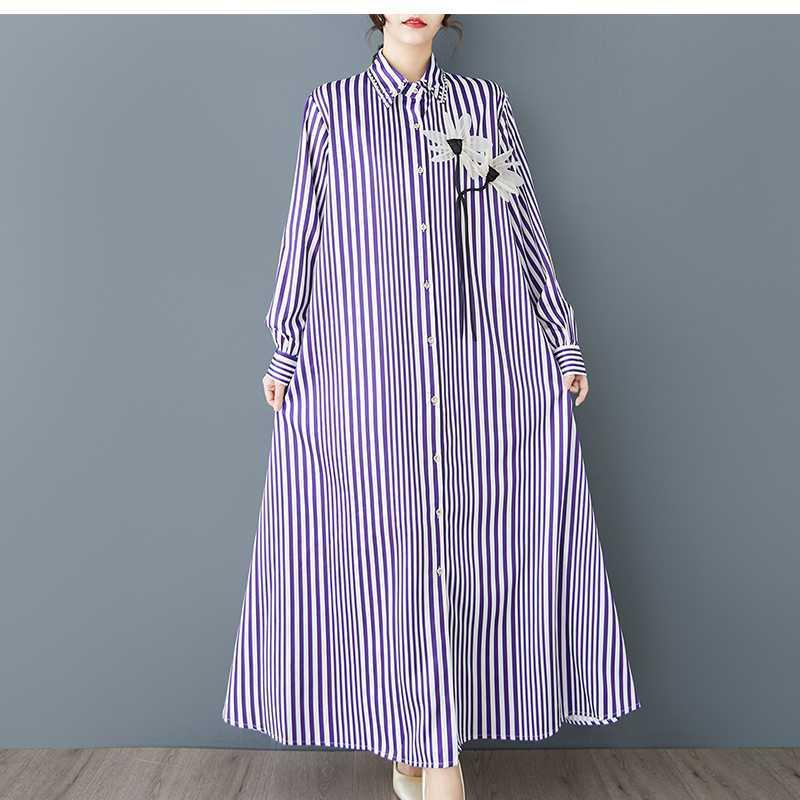 Light Striped Shirt Dress Is A Versatile Loose Large-sized