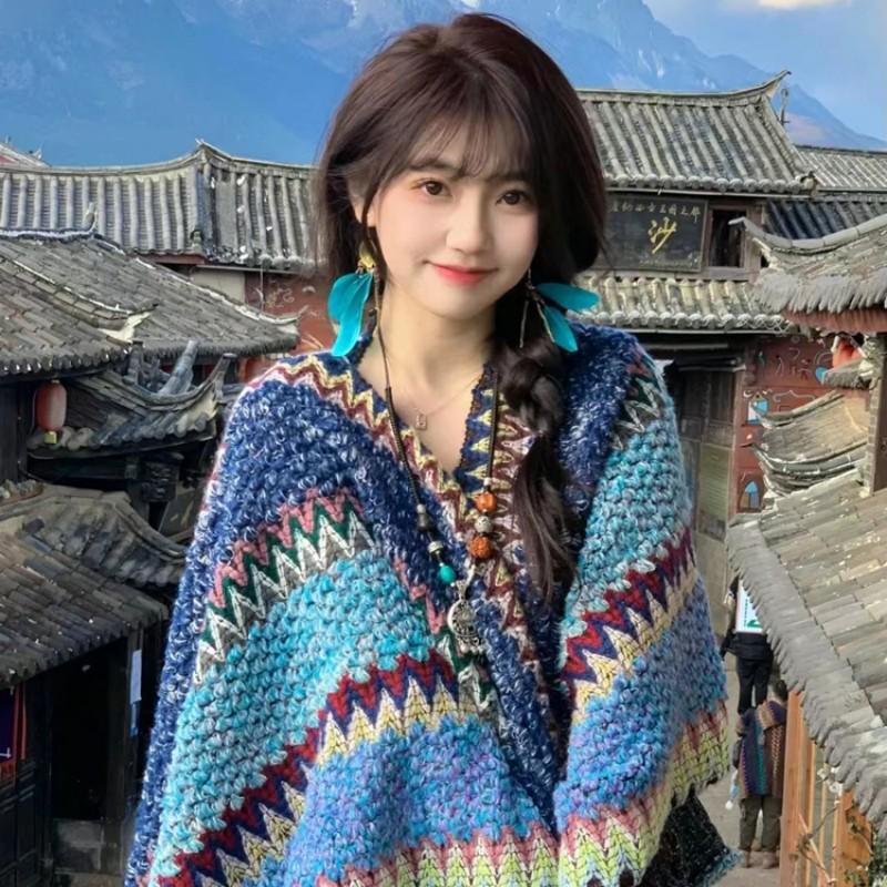 Yunnan Retro Tassel Shawl - Women's Autumn/Winter Cape Scarf for Travel & Vacation