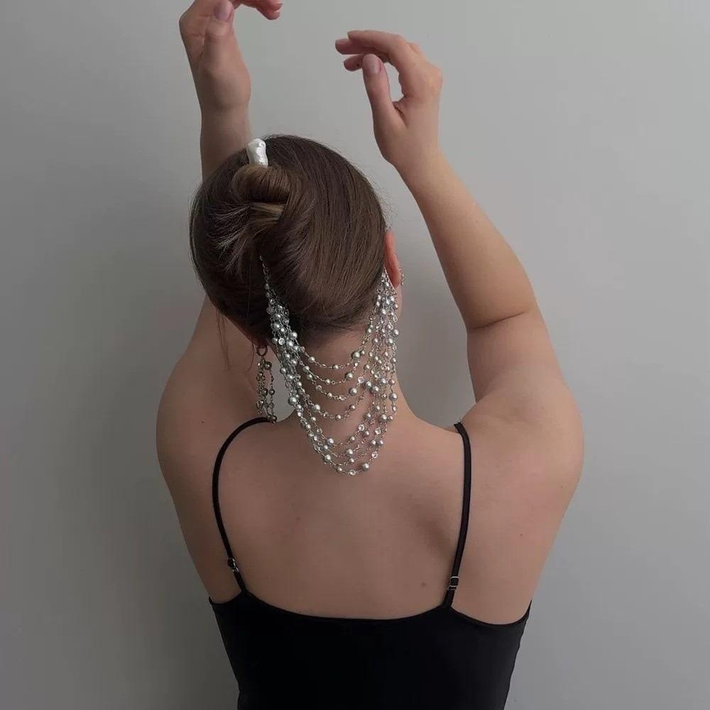 Elegant Imitation Pearl Chains Ear Cuffs Jewelry Ear Bone Clips  Bridal Accessories