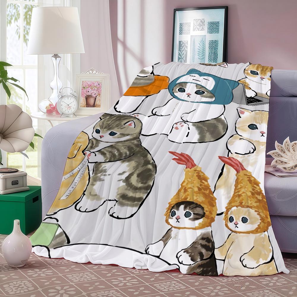 Kreskówkowy Uroczy Kot M MoFusand Koc Miękki i Przyjazny dla Skóry Na Kanapę Łóżko Do Drzemki Narzuta Na Kołdrę Na Cały Rok Kołdra