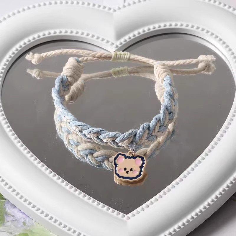 High-Value Cartoon Bestie Trio Magnetic Bracelets: Cute Bear Woven Adjustable Hand Rope for Couples