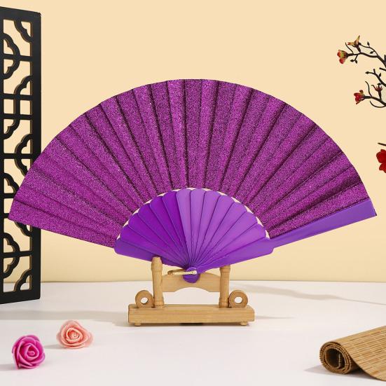 Glitter Powder Folding Fan Hand Held Fan with Plastic Ribs Portable Summer Fan Decoration Dance Performance Props Party Accessories