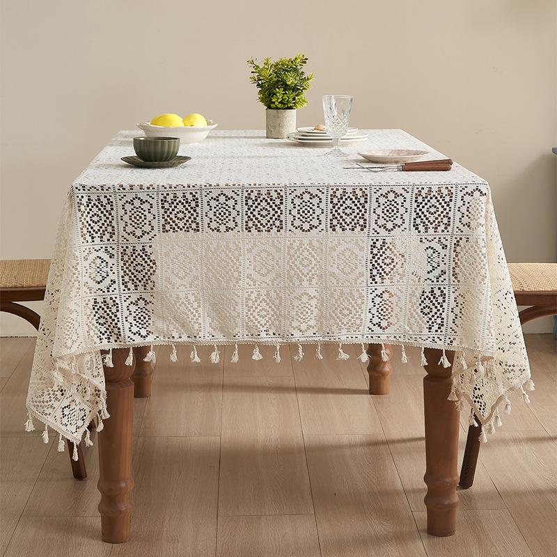 American Retro Pastoral Hollow Crochet Tablecloth Rectangular Round Dining Table Coffee Table Tablecloth Cabinet Cover Towel Household