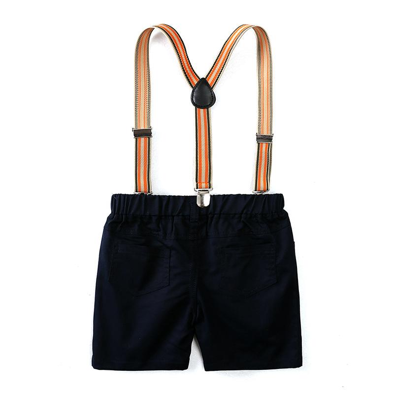 Gentlemen's Shirt Set Boys' Formal Set Striped Short Sleeved Tie Shirt Suspender Pants Birthday Set