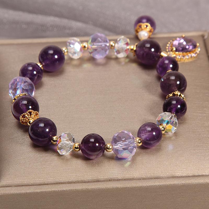 Crystal Amethysts Bracelet Beads for Women Chic Butterfly Tassel Pendant Jewelry Accessories