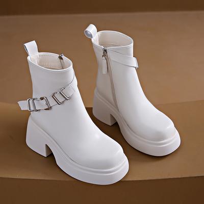 2025 Side Zipper Versatile Thick Sole Boots Women Spring and Autumn New Fashion Round Head Women's Outerwear Naked Boots