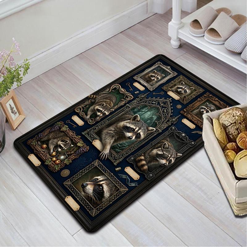 Raccoon Collage Pattern Rug Floor Mat for Living Room or Bedroom Soft and Comfortable Carpet a Gift for Birthday and Holiday.