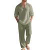 Conjunto de Linho Masculino: Conjunto Esportivo Casual para Praia, Gola V, Corte Amplo, Manga Longa