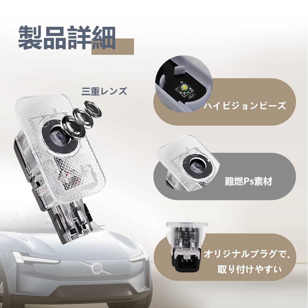 LED Courtesy Welcome Logo Ghost for Volvo XC90 Light, Light, Projection, Preventing, V40, V60, S60, S80, XC60, (Volvo 02)