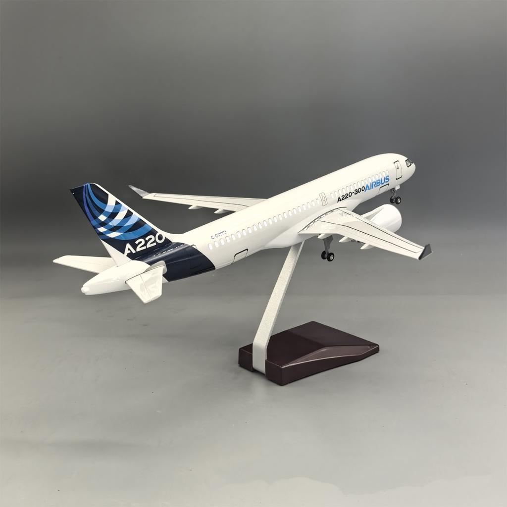 1/100 Scale 38CM A220-300 Prototype Airlines Airplane Model Resin Aircraft with LED Light(Touch or Sound Control)